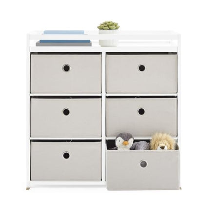 Delta Children Hayes Changing Table and Dresser for Bedroom with 6 Fabric Drawers, Charcoal Grey/Flax