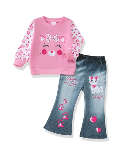 Renotemy Toddler Baby Girl Clothes Fall Winter Outfits Gifts Sweatshirt Bell Bottom Jeans Pants for 12Months-5 Year Girls