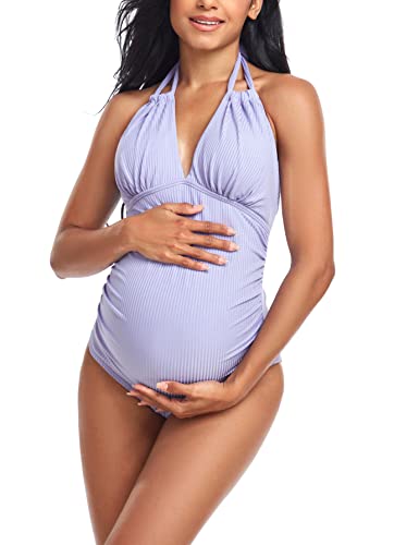 EastElegant Maternity Swimsuits One Piece V-Neck Pregnancy Swimwear Halter Maternity Bikini