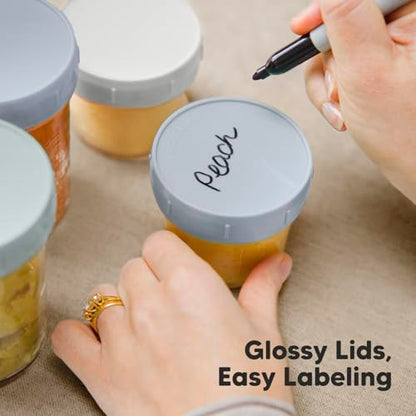 KeaBabies 4pk 8oz & 4pk 4oz Glass Baby Food Containers with Lids - Leak-Proof,Microwavable Small Glass Jars,Baby Purees & Toddler Snack Storage Containers,BPA-Free,Dishwasher & Freezer Safe(Musk Dusk)