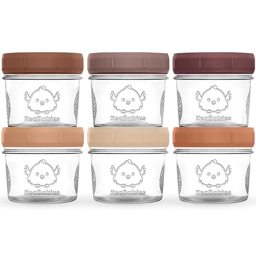 KeaBabies 4pk 8oz & 4pk 4oz Glass Baby Food Containers with Lids - Leak-Proof,Microwavable Small Glass Jars,Baby Purees & Toddler Snack Storage Containers,BPA-Free,Dishwasher & Freezer Safe(Musk Dusk)