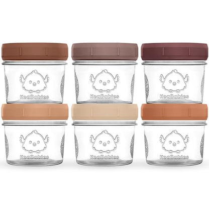 KeaBabies 4pk 8oz & 4pk 4oz Glass Baby Food Containers with Lids - Leak-Proof,Microwavable Small Glass Jars,Baby Purees & Toddler Snack Storage Containers,BPA-Free,Dishwasher & Freezer Safe(Musk Dusk)