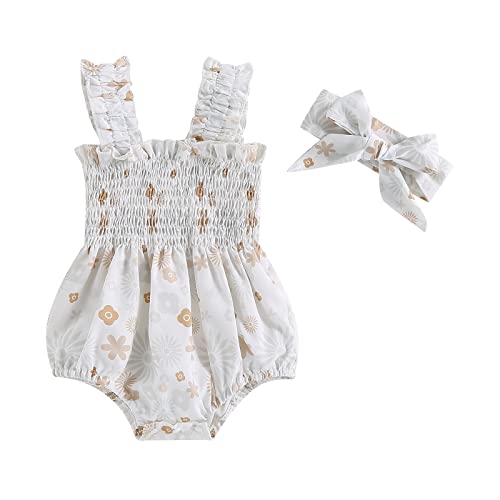 Newborn Baby Girl Bodysuit Sleeveless Halter Frill Romper One-piece Jumpsuit with Headband Summer Clothes Set