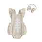 Football Baby Girl Outfit Embroidery Football Romper Ruffle Sleeve Corduroy Bodysuit Overalls Game Day Clothes