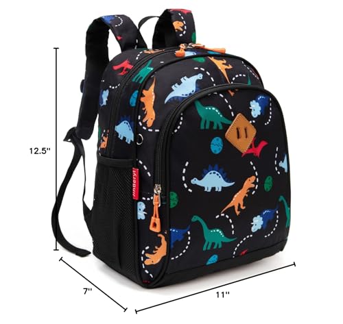 Toddler Backpack for Boys, 12 Inch Kids Dinosaur Backpack for Preschool or Kindergarten, Black