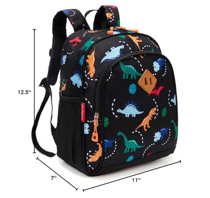 Toddler Backpack for Boys, 12 Inch Kids Dinosaur Backpack for Preschool or Kindergarten, Black