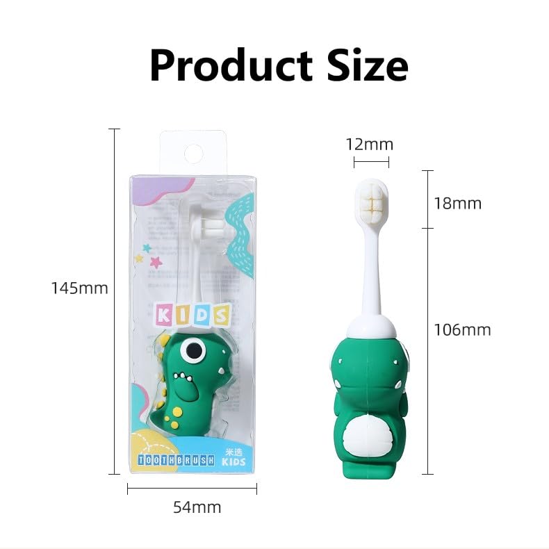 Neverfade Dinosaur Kids Toothbrush - Extra Soft Wide Head Toothbrush Tor Baby, 0.08mm Soft Filament Toddler Toothbrush for Kids 2-4,Make Brushing Fun and Protect Kids Delicate(Green)