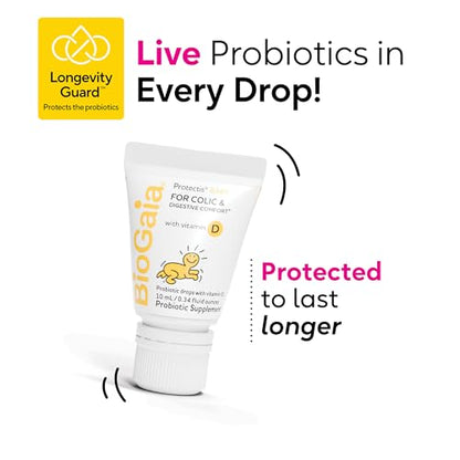 BioGaia Protectis Baby Probiotic Drops | Colic & Gas Relief + Vitamin D | Safe for Newborns | Ease Crying, Fussing, Colic, Gas, Spit-ups & Constipation | No Dairy, Soy & Gluten | 50 Day Supply | 10mL