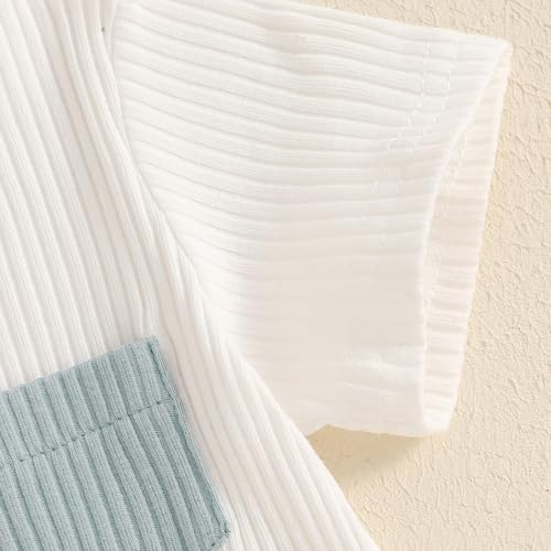 fhutpw Baby Boy Clothes Short Sleeve Romper & Shorts Sets Newborn 3 6 12 Months Summer Knitted Ribbed Splicing Color Outfits