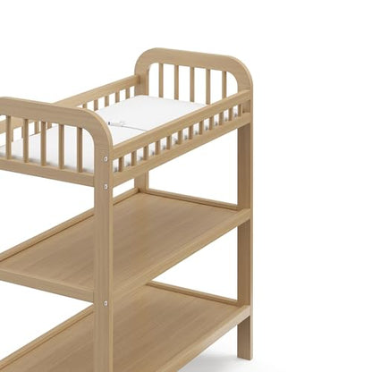 Storkcraft Pasadena Changing Table with Water-Resistant Changing Pad (Driftwood) - GREENGUARD Gold Certified, Includes Bonus Water-Resistant Changing Pad with Safety Strap, 2 Open Shelves