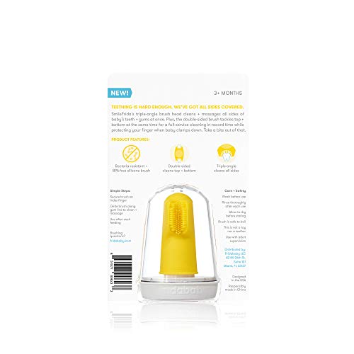 Frida Baby Grow-with-Me Baby Toothbrush Training Set | Infant to Toddler Toothbrush 0-12 months, Cleans All Sides at Once, Oral Care for Sensitive Gums | Yellow
