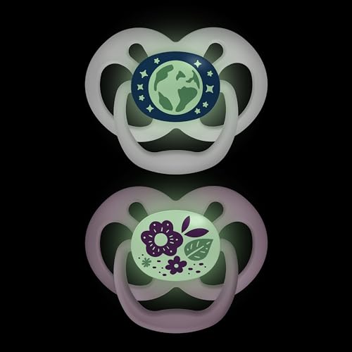 Dr. Brown's Advantage Glow-in-the-Dark Baby Pacifier, Fully Symmetrical Soother with Soft Silicone Bulb, Scooter Squirrel-Purple Nature, 6-18m, BPA Free, 4 Pack
