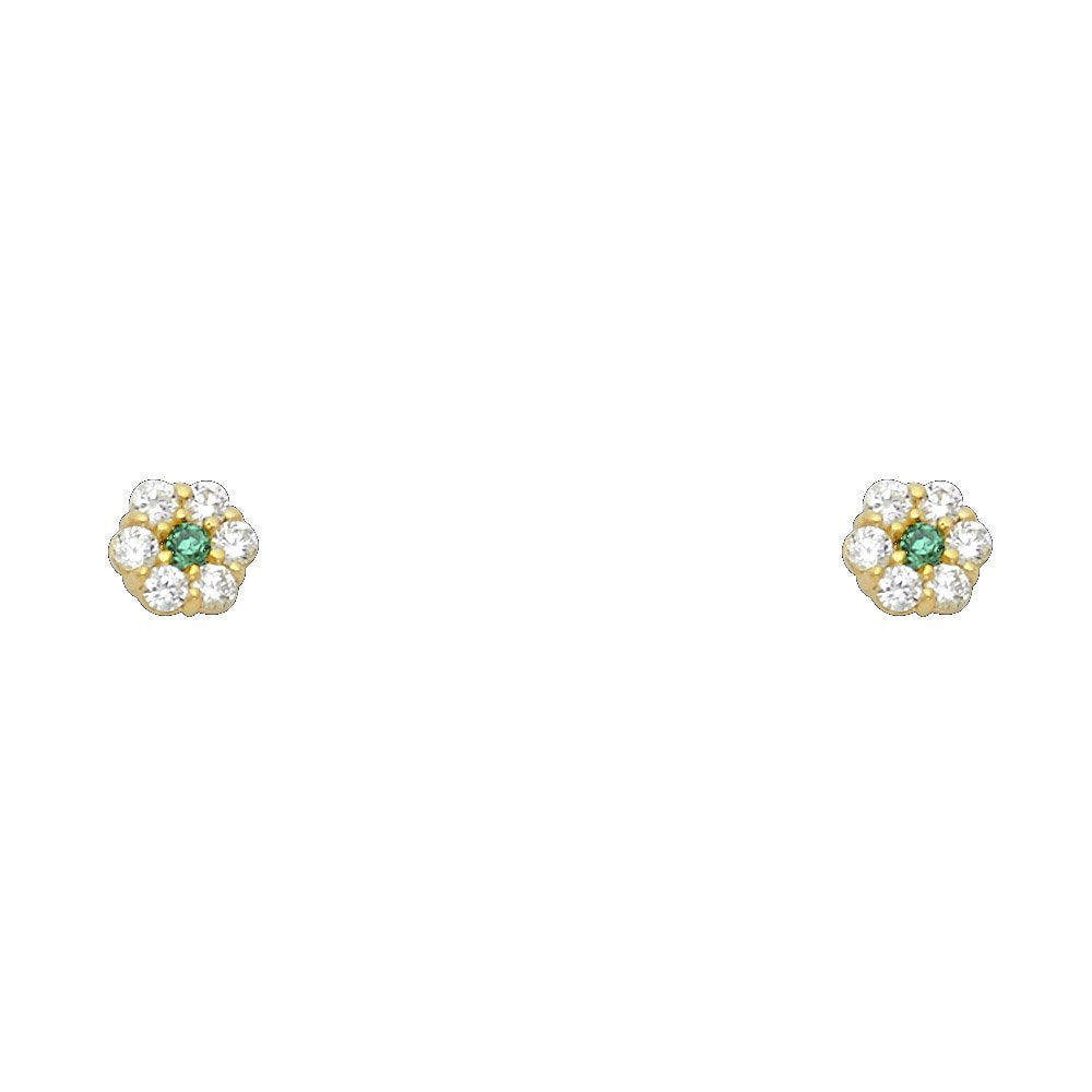 14k Yellow Gold Flower Stud Earrings with Screw Back - 12 Different Color Available