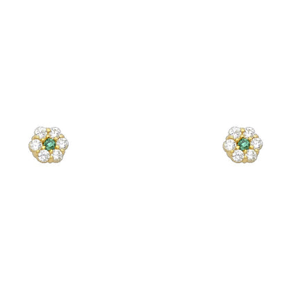 14k Yellow Gold Flower Stud Earrings with Screw Back - 12 Different Color Available