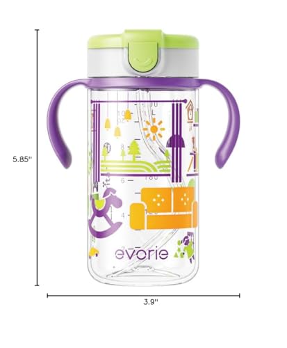 Evorie Tritan Spill Proof Toddler Straw Sippy Cup, 10 oz for Baby and Toddlers 1-3 Years Old, No Spill Straw Water Bottle with Removable Handles, Ideal for School, BPA-Free, Pink Rabbit