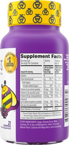 Zarbee's Children's Daily Immune Support Gummies with Real Elderberry + Vitamins A, C, D, E & Zinc to Help Promote a Healthy Immune System, No Artificial Flavors, Gluten-Free, 42 ct