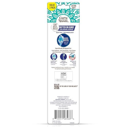 GuruNanda Butter On Gums Toothbrush, ADA Accepted, with 8000+ Ultra Soft Softex Bristles for Sensitive & Receding Gums, Perfect for Whiter Teeth, 8 Ct