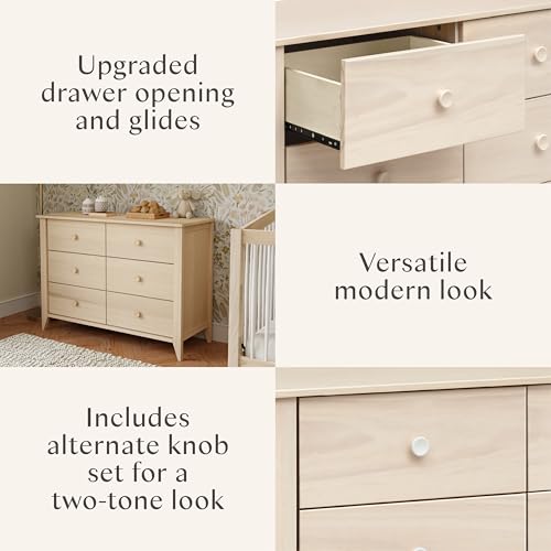 Babyletto Sprout 3-Drawer Changer Dresser with Removable Changing Tray in Washed Natural and White, Greenguard Gold Certified