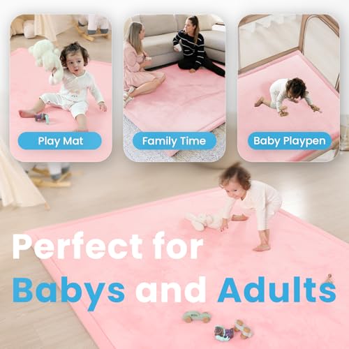 1.3" Thick Baby Play Mat,Ultra Soft Elasti-Foam 50×50 Playpen Mat for Tummy Time,Water-Repellent Coral Fleece Nursery Rug for Infants,Toddlers,Kids,Non-Slip Safe for Crawling(Light Grey)