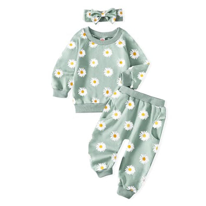 AMAWMW Infant Baby Girl Clothes Long Sleeve Loose Sweatshirts Pockets Pants Headband Outfits Fall Winter Spring Gift