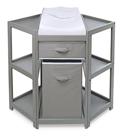Badger Basket Diaper Corner Baby Changing Table – Space-Saving White Nursery Station with Hamper, Basket & Changing Pad