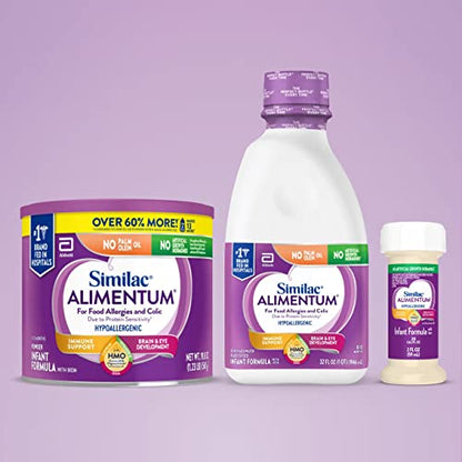 Similac Alimentum with 2'-FL HMO Hypoallergenic Infant Formula, for Food Allergies and Colic Due to Protein Sensitivity, Ready-to-Feed Baby Formula, 8-fl-oz Bottle, Pack of 24