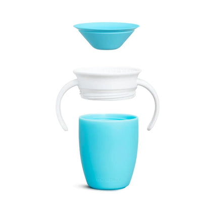 Munchkin Sippy Cup for 6 Month Old and Up, Spill Proof Miracle 360 Toddler Cups with Transition Handles, 7 Ounce, 2 Pack, Blue/Green