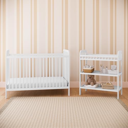 Storkcraft Pasadena Changing Table with Water-Resistant Changing Pad (Driftwood) - GREENGUARD Gold Certified, Includes Bonus Water-Resistant Changing Pad with Safety Strap, 2 Open Shelves