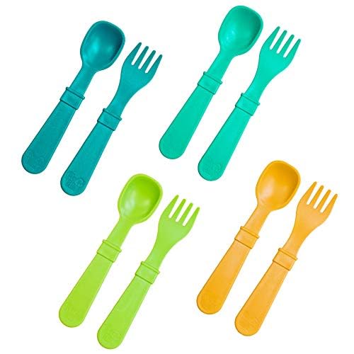 Re-Play Toddler Forks and Spoons Set - 4x4 Utensils Set for Kids - Dishwasher and Microwave Safe - Made in USA - Pack of 8-5.8" x 1.2" x 0.2" - Princess