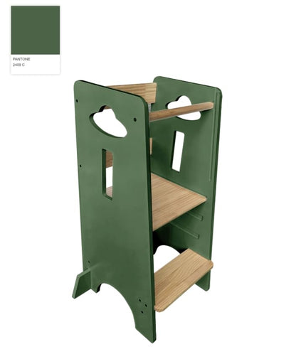 COSYLAND Toddler Standing Tower Adjustable Height - Super Stable Kids Kitchen Stool Helper - 3 Levels Adjustable Wooden Toddler Kitchen Stool (Natural & Navy Blue)
