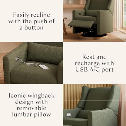Babyletto Kiwi Electric Power Glider Recliner Nursery Chair w/ USB Ports - Water & Stain Resistant Glider Rocking Chair for Nursery - GREENGUARD Gold Certified Swivel Rocker Recliner Chair - Cream