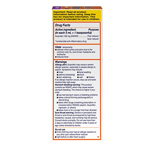 Motrin Children's Oral Suspension 100mg Ibuprofen Medicine, NSAID Fever Reducer & Pain Reliever for Minor Aches & Pains Due to Cold & Flu, Dye Free, Alcohol-Free, Berry Flavored, 8 fl. oz