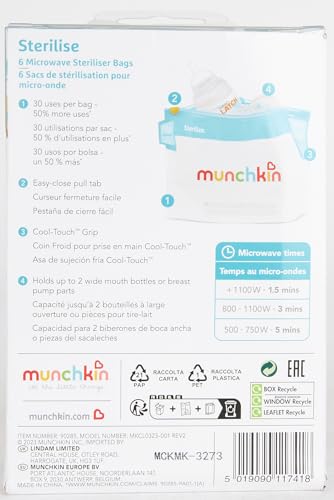 Munchkin® Sterilize™ Microwave Bottle Steam Sterilizer Bags, 30 Uses per Bag, 6 Pack