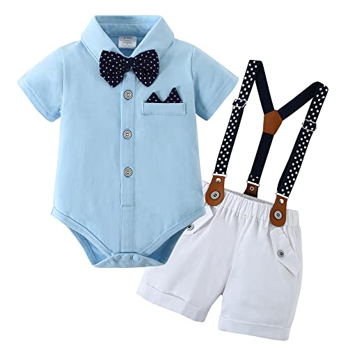 YALLET Baby Boy Clothes Suit Newborn Infant Gentleman Outfits, Formal Dress Shirt+Bowtie+Suspender Shorts Wedding Party Set