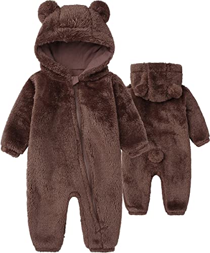 Newborn Baby Jumpsuit Hooded Fleece Rompers Long Sleeve Onesies Outwear Outfits