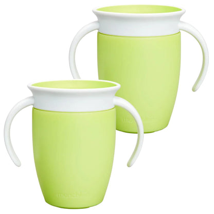Munchkin Sippy Cup for 6 Month Old and Up, Spill Proof Miracle 360 Toddler Cups with Transition Handles, 7 Ounce, 2 Pack, Blue/Green