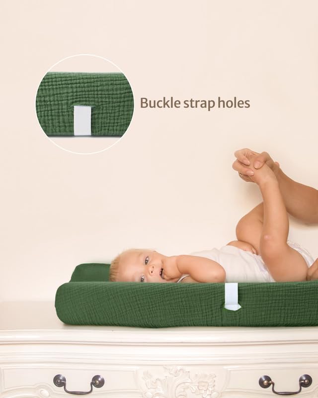 Blissful Diary Muslin Changing Pad Cover for Girls Boys, Ultra Soft Breathable Cotton, Baby Diaper Change Table Pad Covers, 2Pack (Roman Green&Leaf)