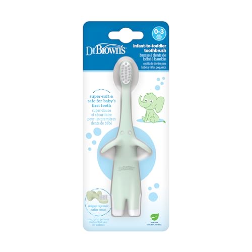 Dr. Brown's Infant-to-Toddler Training Toothbrush, Soft for Baby's First Teeth, Pink Elephant, 0-3 Years (Colors/Styles May Vary)