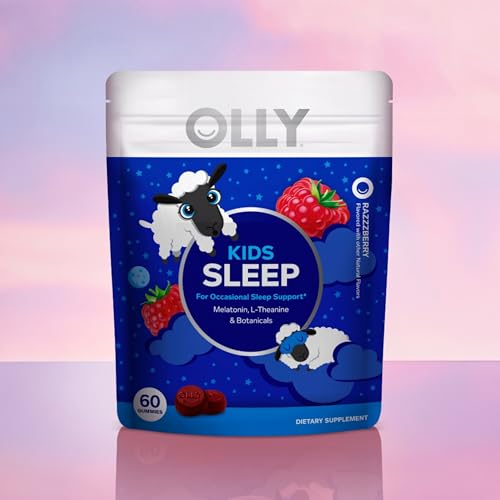 OLLY Kids Sleep Gummy, 0.5mg Melatonin, L Theanine, Chamomile, and Lemon Balm, Childrens Chewable Supplement, Raspberry - 50 Count