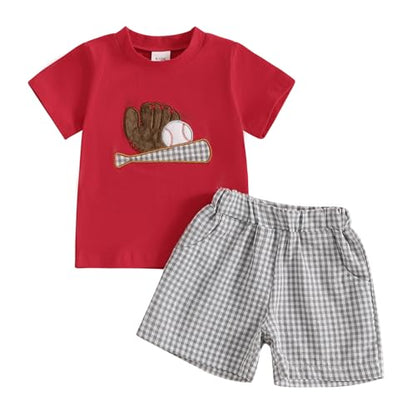 Toddler Baby Boy Baseball Outfit Short Sleeve T-shirt and Drawstring Shorts 2 Piece Baseball Clothing Sets