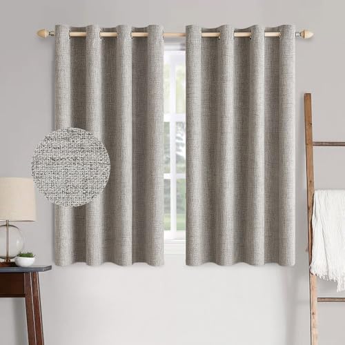 MIULEE 100% Blackout Linen Textured Curtains for Bedroom Solid Thermal Insulated Natural Beige Grommet Room Darkening Curtains & Drapes Luxury Decor for Living Room Nursery 52 x 84 Inch (2 Panels)