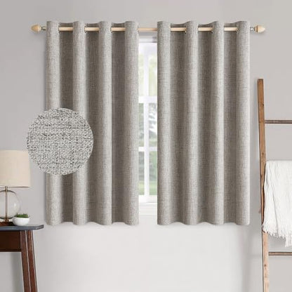 MIULEE 100% Blackout Linen Textured Curtains for Bedroom Solid Thermal Insulated Natural Beige Grommet Room Darkening Curtains & Drapes Luxury Decor for Living Room Nursery 52 x 84 Inch (2 Panels)
