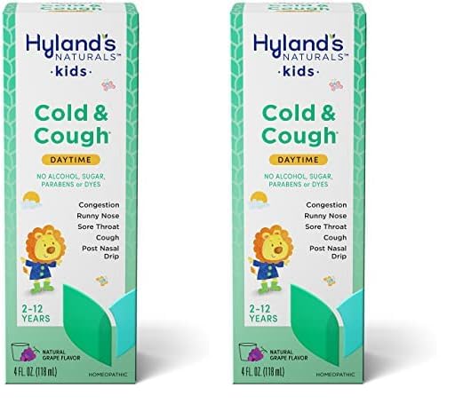 Hyland's Kids Cold and Cough, Day and Night Combo Pack, Cold Medicine for Ages 2 and up, Syrup Cough Medicine for Kids, Nasal Decongestant, 4 Fl Oz (Pack of 2)
