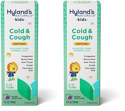 Hyland's Kids Cold and Cough, Day and Night Combo Pack, Cold Medicine for Ages 2 and up, Syrup Cough Medicine for Kids, Nasal Decongestant, 4 Fl Oz (Pack of 2)
