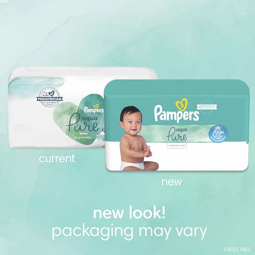 Pampers Baby Wipes Aqua Pure, 99% water-based wipes, Hypoallergenic and Unscented Infant Wipe, 896 Total (16 Flip-Top Packs)