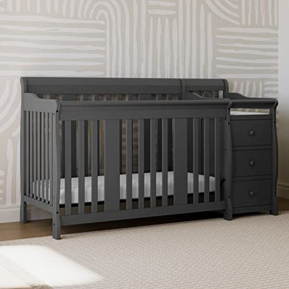 Storkcraft Portofino 5-in-1 Convertible Crib and Changer (Espresso) – Crib and Changing -Table Combo with 3 Drawers, Includes Baby Changing Pad, Converts to Full-Size Bed