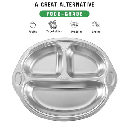 Mrs. Chou® Stainless Steel Baby Suction Plates Divided Designed for Babies and Toddlers, Made of 100% Food-Grade Materials Ideal for Baby-Led Weaning BPA-Free Toddler Feeding Supplies Dishwasher Safe