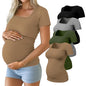 Huukeay 4 Pack Women's Maternity Shirts Cotton Ribbed Short Sleeve Square Neck Pregnancy Tops Side Ruched Summer Tee