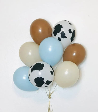 BALONAR 135Pcs Cow Boy Blue Balloons Arch Garland Kit with 18/10/5inch Sand White Coffee Cow Print Farm Animal Gold Balloons for Boy Birthday Party Baby Shower Birthday Supplies (Blue)