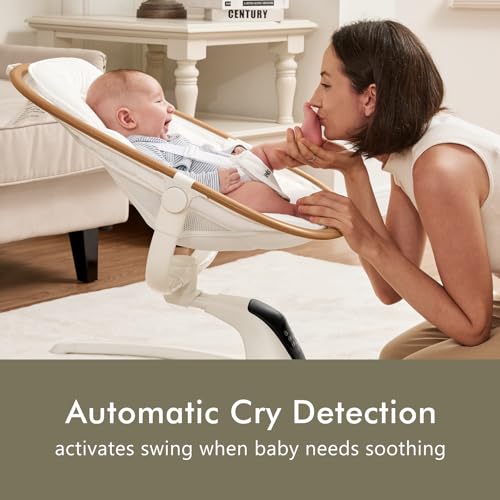 Angelbliss Baby Swing with Cry Detection, Side-to-Side Electric Swing with 5 Speeds, 180° Rotation, Indoor for Infants and Toddlers (Black)